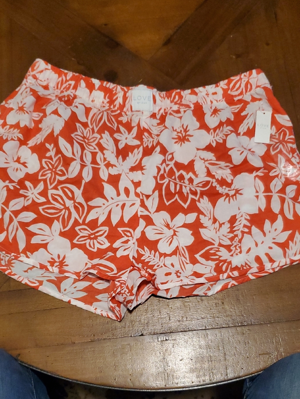 Love Red-Orange Floral Pull-On Women's Athletic Shorts